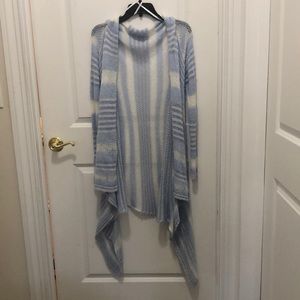 Blue and White knit, striped, cardigan.